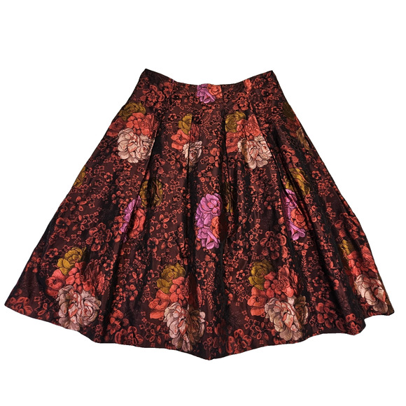 Teri Jon Rickie Freeman Jacquard Skirt Taffeta Floral Formal Midi Full Red 12 - Picture 16 of 16